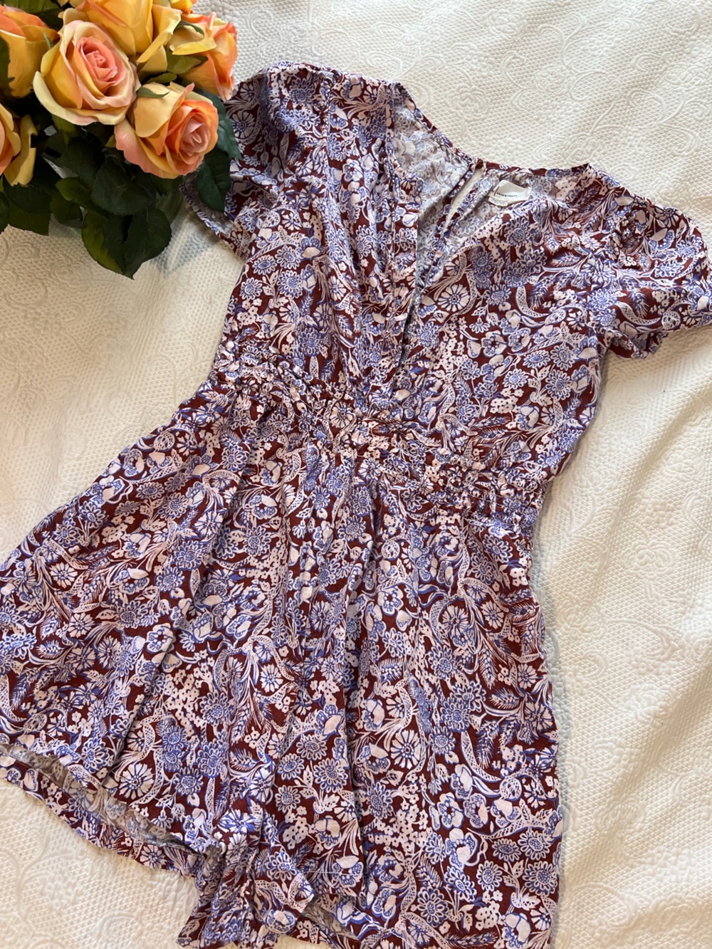 Anthropologie Somerset Floral Linen-Blend Romper
